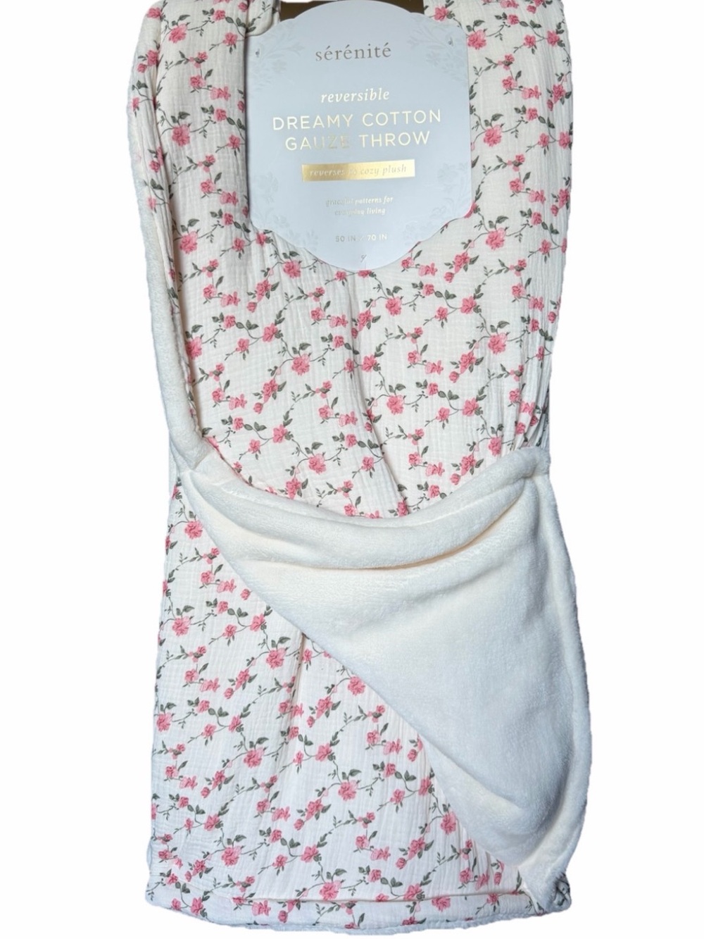 ENVOGUE Dreamy cotton gauze throw pink floral rose cottage coquette chic NWT